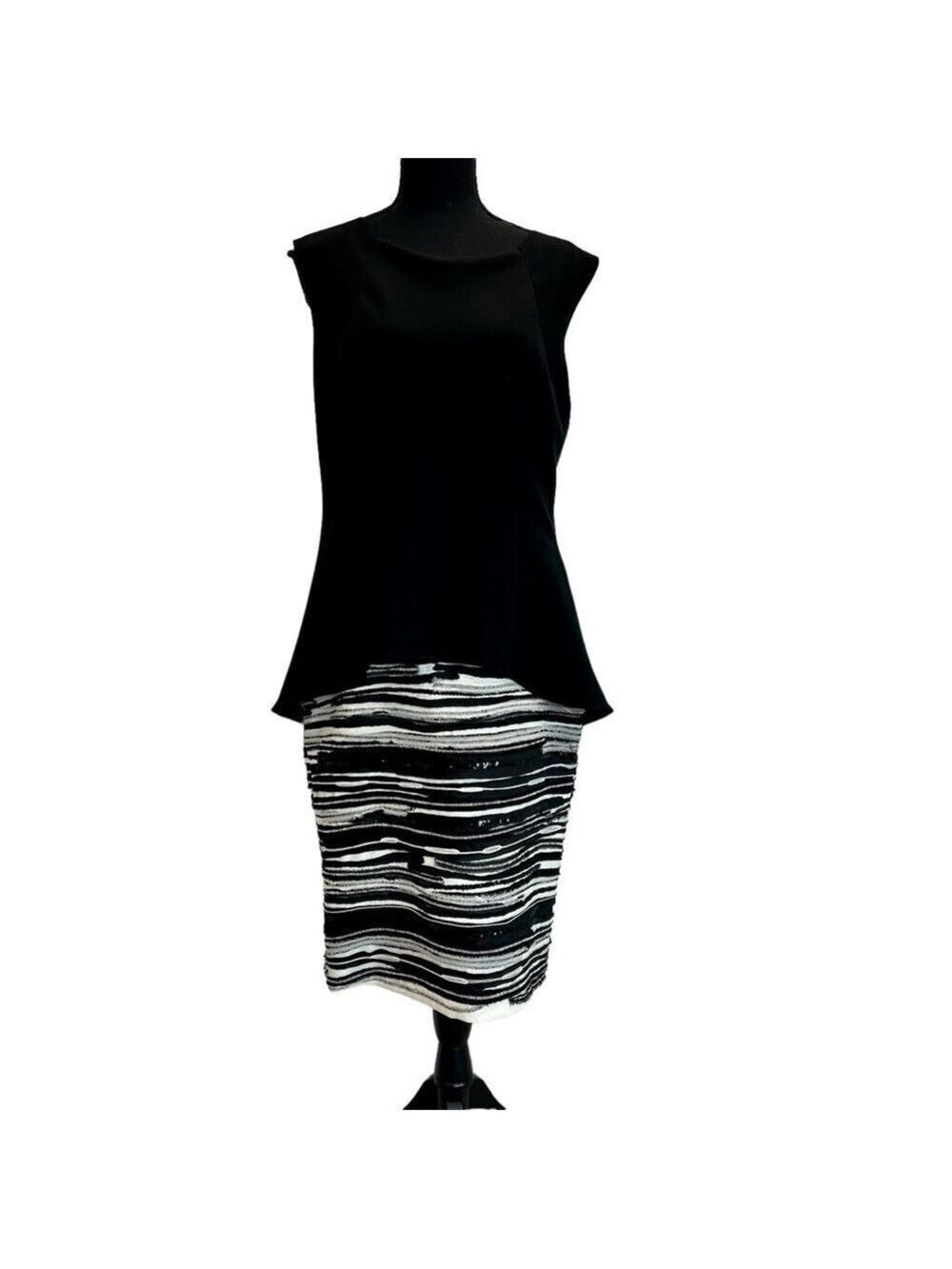 LAFAYETTE New York black white asymmetrical sleeveless peplum sequin dress 10